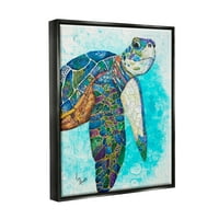 Stupell Industries Bold Aquatic morska kornjača Šljunčani kolaž uzorci slika Jet crna plutajuća uokvirena
