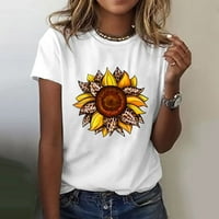 Ljetni vrhovi za ženske suncokretove print CrewNeck majica izlaze na vrh za žene