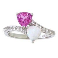 Brilliance Fine nakit srebra stvorio Opal, stvorio Pink Sapphire i stvorio bijeli safir Bypass prsten