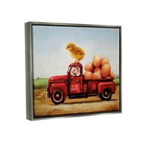 Stupell Industries Chick & Mise Farm Egg kamion Životinje i insekti Slikanje Sivo potamnjeno Framed Art Print Wall Art
