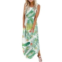 FINELYLOVE plaža Maxi haljina Maxi haljina za žene Ljeto A-line s dugim rukavima bez rukava zeleno s