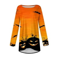 Clearance Halloween bluze za žene, Ženska Moda Casual T-shirt gradijent Halloween Print Dugi rukav okrugli vrat srednje dugi vrh narandžasta, L