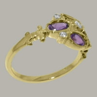Britanska napravljena 18k žuti zlatni prirodni dijamant i ametist Žene Obećani prsten - Opcije veličine - Veličina 7,75