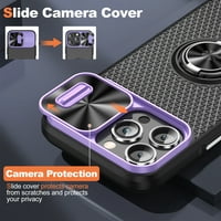 Nalacover za iPhone Pro CASE, oklop otporan na udarce klizni fotoaparat Zaštita objektiva za okretanje rubne rotiranog prstenasternog nosača magnetske kućište, ljubičasta + crna