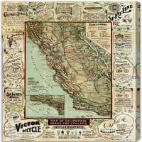 Karte za piste Avenue i zastave Zidno umjetničko platno Ispis 'Karta Kalifornije za bicikle američke države