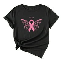 Fitoronske košulje za dojke za žene - Crewneck Fall Tops trendi ružičaste vrpce kratki rukav Ležerne prilike