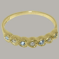 Britanci izrađeni čvrstih žutog zlatnog kulturnog kruga i akvamarine ženske kultivirane prsten - Opcije veličine - veličine 10.25