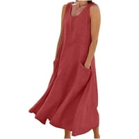 Sunčana haljina za žene Ljetne haljine za žene ljetne casual posteljina bez rukava, pune boje pamučne