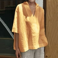 Ženski bluze Ženska modna pamučna posteljina V-izrez kratka rukava stotina i jedna čvrsta boja labava