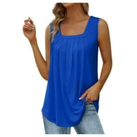 Casual Tank Tops za žene jednobojni prsluk slatke ljetne majice naborane bluze s kvadratnim vratom bez rukava na klirensu plava 2XL
