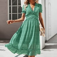 Ljetne haljine za žene Midi Casual Moda kratki rukav V izrez labave tanke ugrađene šifonske Ruched ženske