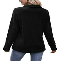 Glonme Polo majice za žene V izrez Pulover dugih rukava s dugim rukavima od punog rukava od pune boje Tee Black XL