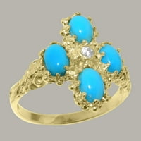 Britanska napravljena 9k žuto zlato prirodni dijamant i tirkizni ženski zaručnički prsten - Opcije veličine