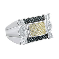 0. Karatni okrugli bijeli, žuti i Plavi prirodni dijamant muški prsten 14k žutog zlata preko Sterling