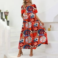 Miayilima Maxi haljine za žene Casual labave boemske cvjetne haljine s printom s džepovima Crew vrat kratki