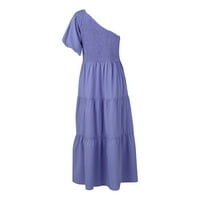 Klirens ljetne haljine za žene kratki rukav srednje dužine Casual čvrsta a-linija haljina s jednim ramenom ljubičasta m
