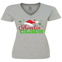 Inktastic tetka Claus sa Božić Santa šešir i pahulje žena V-izrez T-Shirt