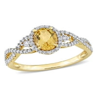 Karat T. G. W. citrin, bijeli safir i karat T. W. dijamant 10kt žuto zlato Halo beskonačni prsten