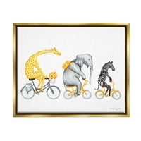 Stupell Industries Savanna životinje jašući bicikle Bicikli Žuti naglasak grafička Umjetnost metalik zlato