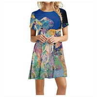 Haljine za žene Plus Size ženski klirens Sun Dress Crew vrat kratki rukav cvjetna kratka plaža Mini haljina