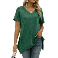 B91xz Tops za žene Casual Summer Tops Tunic T Summer Tops Shirts kratki rukav ženski V vrat ženske majice Plus Size Green, XXL