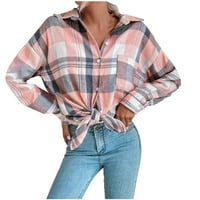 Ženska karirana bluza sako sa jednim grudima kardigan pada duga košulja Poslovni Casual Outwear sa džepom