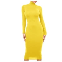 Ketyyh-Chn Ležerne haljine Plus Veličina plairana uzorak s dugim rukavima Midi haljina žuta, XL