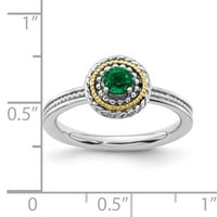 Sterling Silver & 14K stvoreni smaragdni prsten
