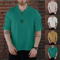 Srednjovjekovna Vikinška Gusarska Platnena Majica Za Muškarce Nordijska Majica Cosplay Tee Na Čipku