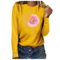 Ženski odobrenje ispod $ plus veličine Ženski rak dojke TOP Ležerne duge rukave O-izrez Duks pulover bluza žuta m