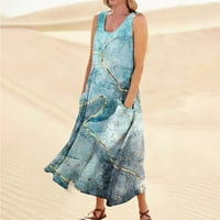 Umitay ženska ljetna Ležerna modna štampana haljina s okruglim džepom bez rukava