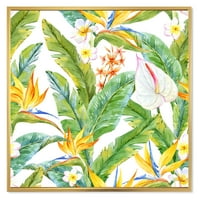 Designart 'žuto cvijeće i tropsko lišće II' moderni uramljeni platneni zidni umjetnički Print
