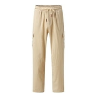 Klirens pantalona za muškarce muške pamučne lanene pantalone sa elastičnim strukom Drawcord dnevne Casual