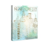 Wynwood Studio Gradovi i Skylines Wall Art Platno Ispis 'New York Sketch Boja' Sjedinjene Američke Države Gradovi - Zlato, Plavo