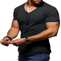 Glonme Muns T majice Solid Boja Ljeto vrhovi kratkih rukava Bluza za odmor Modna osnovna tee Slim Fit Arm Zip Pulover Tamno siva XL