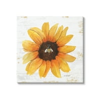 Stupell Industries Rustic Sunflower latice Lone Bumble Flower Design grafički Art Gallery Wrapped Canvas