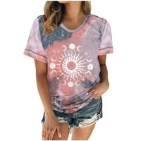 Klirens ženski vrhovi modni Sun i Moon Tie Dye Print Shirts ljetni kratki rukavi Crewneck bluza labava grafička majica