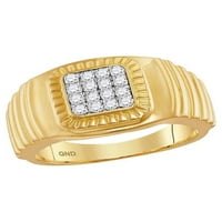 10KT Žuta zlatna mens okrugla dijamantski kvadratni klaster rebrasti prsten CTTW