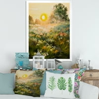 Designart' The Blossoming Field With Sunrise ' Farmhouse Framed Art Print