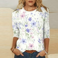 Dianli ljetne bluze za žene okrugli vrat tunika cvjetni Print rukav ljetne majice Casual modni vrhovi