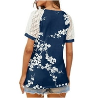 Ženski vrhovi kratka rukava štampana bluza Casual žene ljetni okrugli izrez majice plava 2XL