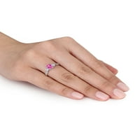 1-Carat T. G. W. stvorio ružičasto-bijeli safir i dijamant-Accent 10kt bijeli Zlatni 3-kameni prsten