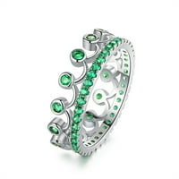 Peermont 18k bijeli zlatni princezov krunski prsten sa smaragdnim akcentima i austrijskim kristalnim kristalnim