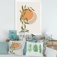 Designart' Sažetak narandžasti mjesec i Sunce s tropskim listom ' moderni uokvireni umjetnički Print