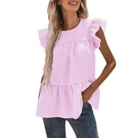 Košulje za žene ljetne ružičaste žene Top casual v izrez Pleased rukav majica labavi ruffle top l