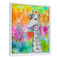 Jednobojna Žirafa Crtanje Na Svijetloj Dugini Uokvirenoj Slici Platno Art Print