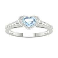 Imperial Gemstone 10k bijelo zlato srce izrezao Aquamarine CT TW Diamond Halo ženski prsten