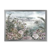 Designart 'Abstract Retro Flowers By The Sea Side' Vintage Framed Art Print