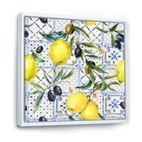 Designart 'geometrijski uzorak limunskog ornamenta na plavoj III' Tropski uokvireni platneni zidni umjetnički
