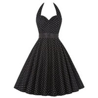 BEPPTER haljine za žene Ženska 1950-ih Vintage haljina Brokat Viseći vrat Ispis čipka u podizanju struka uvučenu veliku suknju